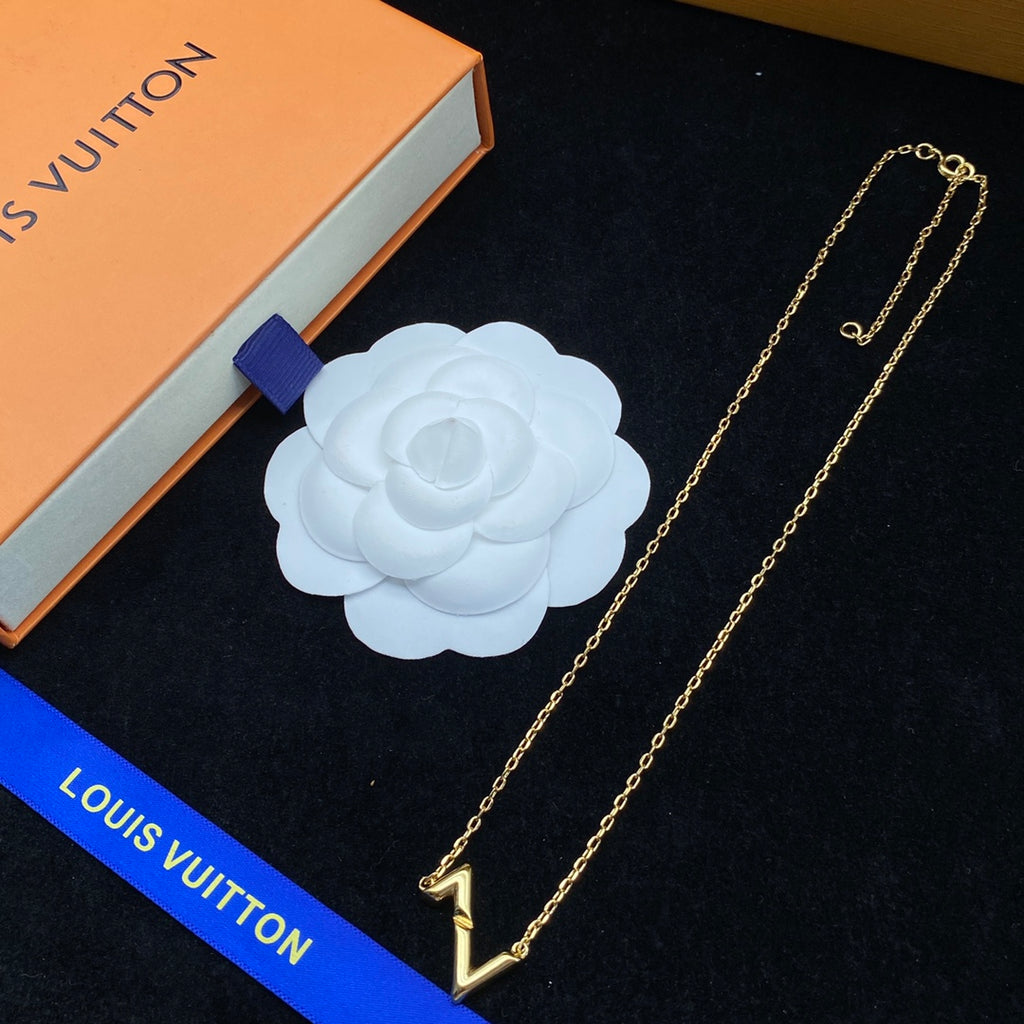 Gold V-Shape Monogram Necklace, Bracelet & Earring Set