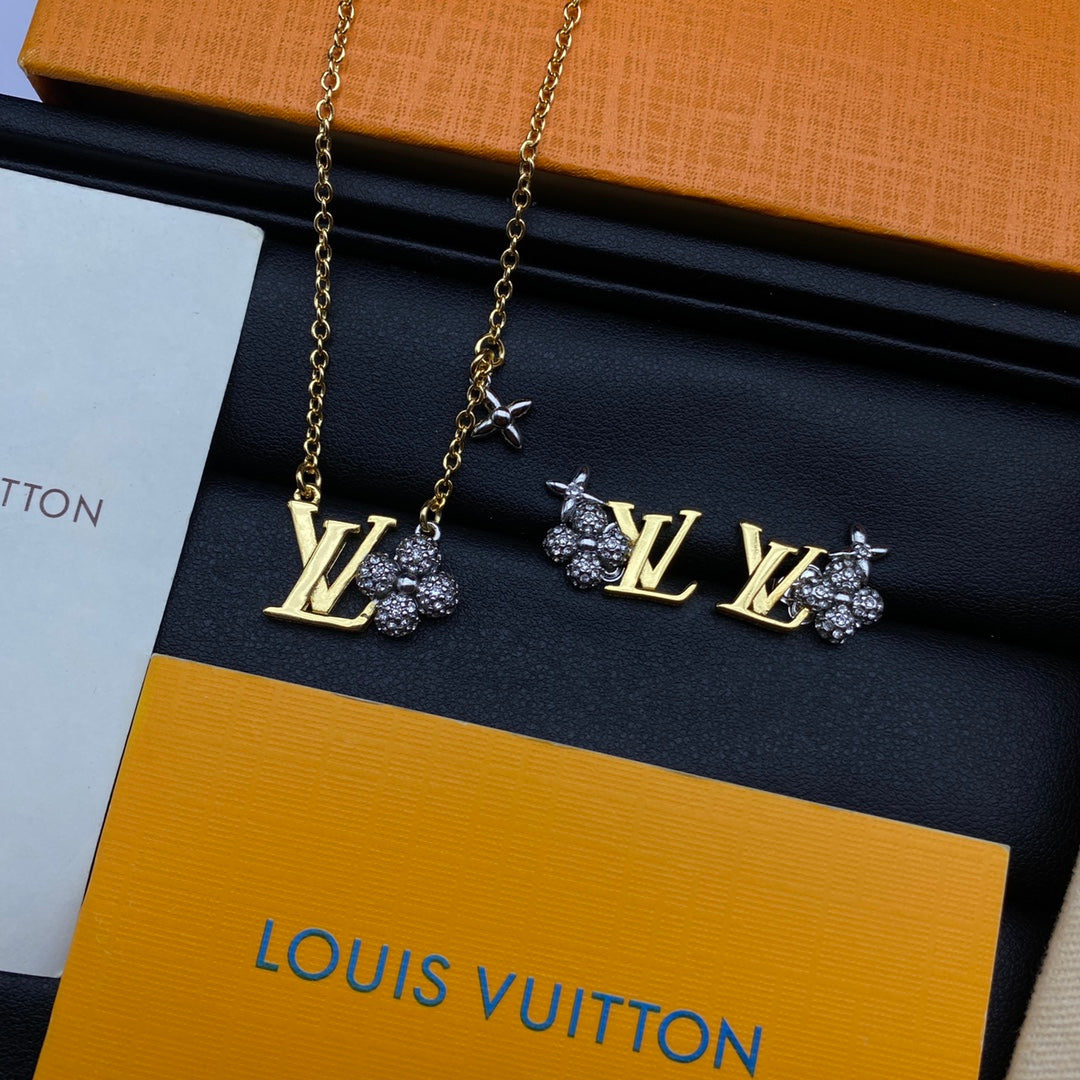 Pavé Bear Charm Initial Letter Necklace & Earring Set