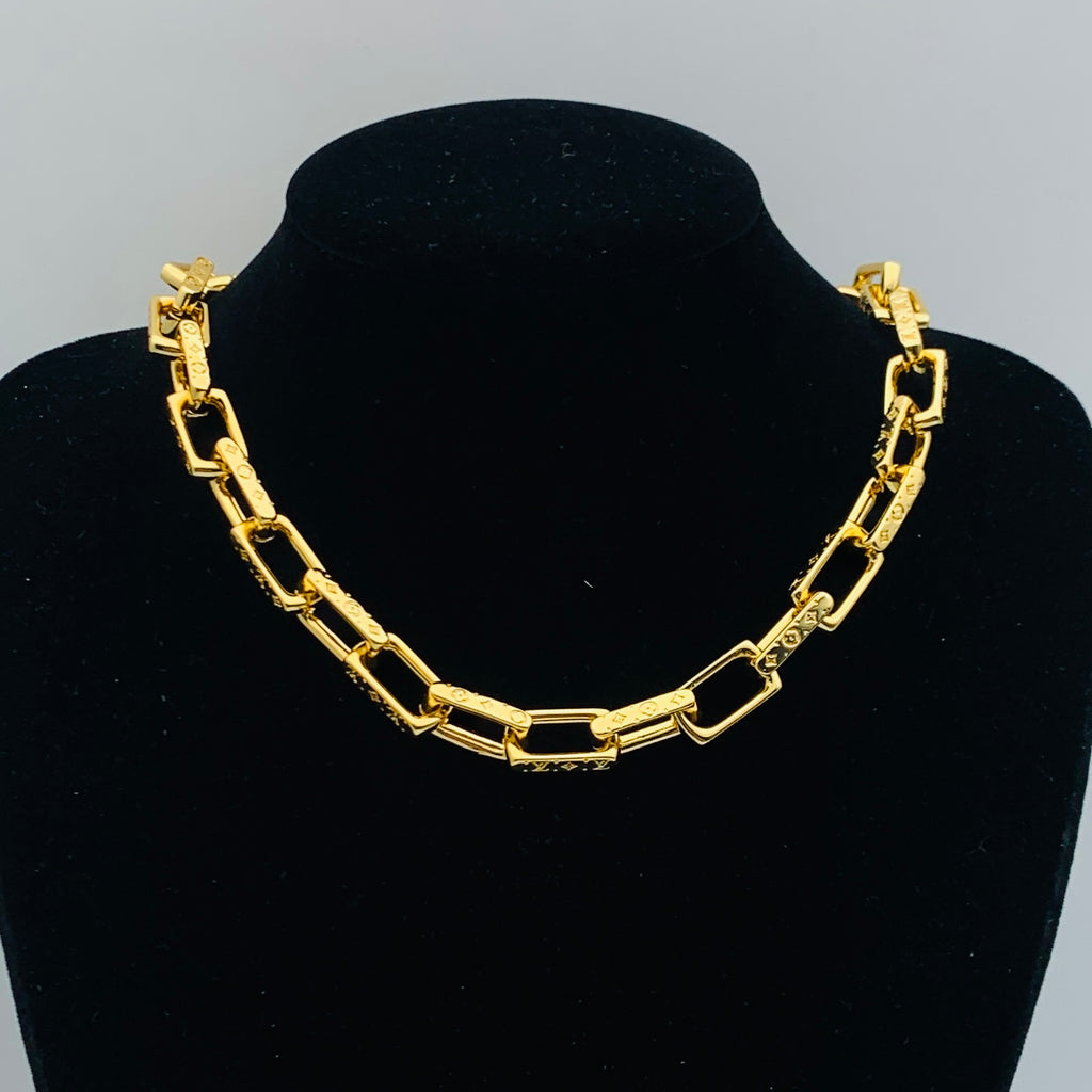 Monogram Square Link Chain Necklace & Bracelet Set