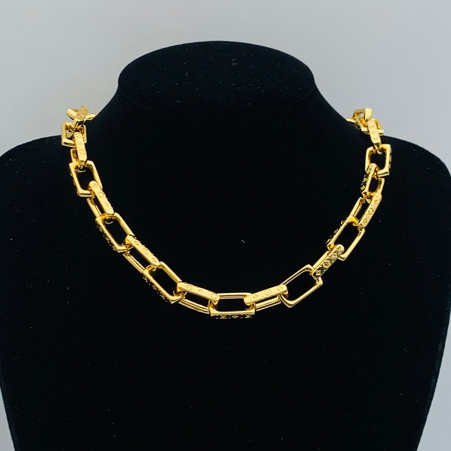 Monogram Square Link Chain Necklace & Bracelet Set