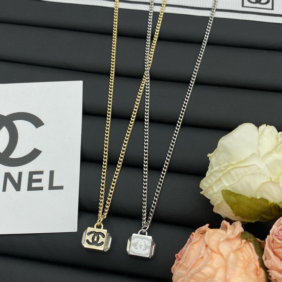 CC Logo Cube Pendant Curb Chain Necklace
