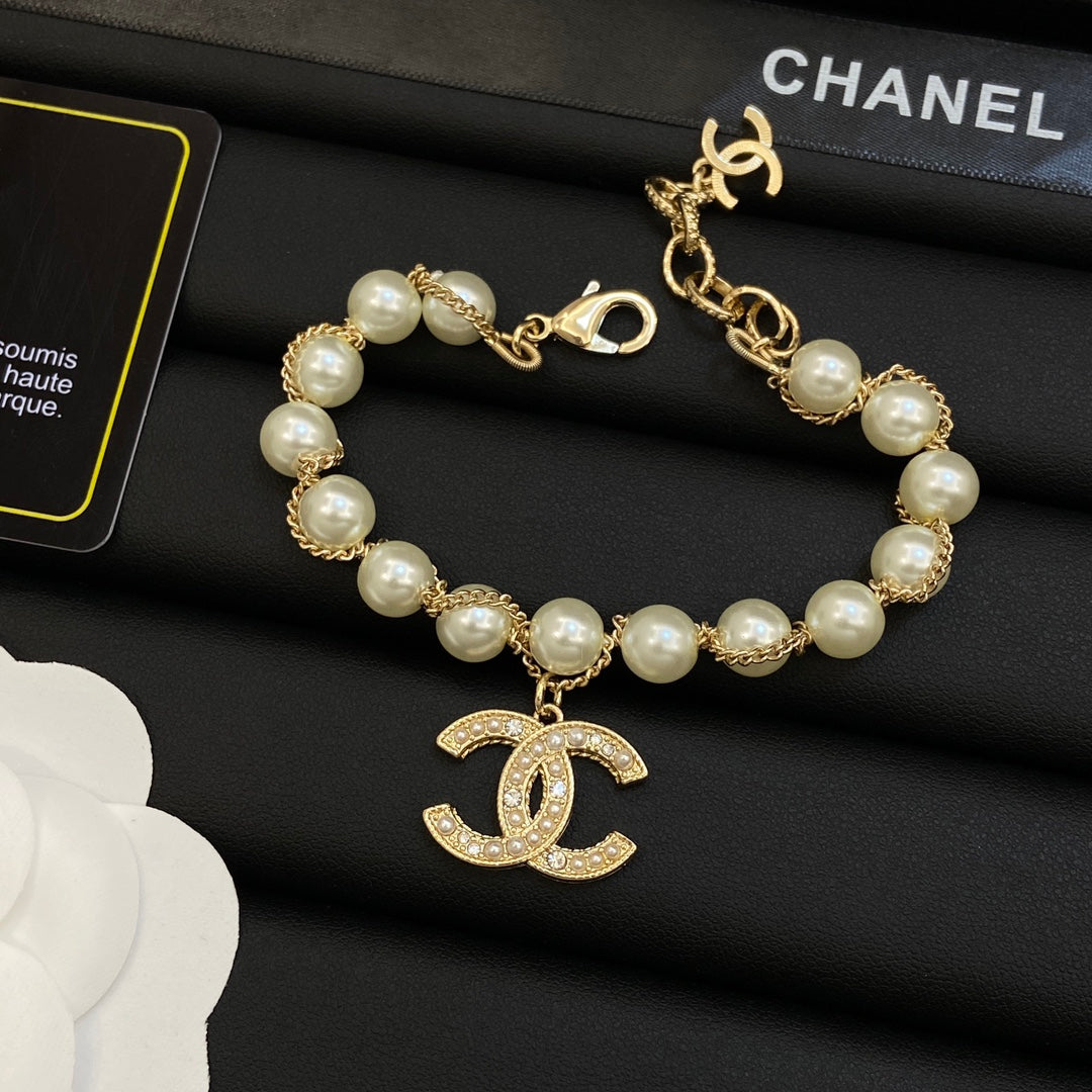 Gold-Wrapped Faux Pearl Beaded Long Necklace & Bracelet Set