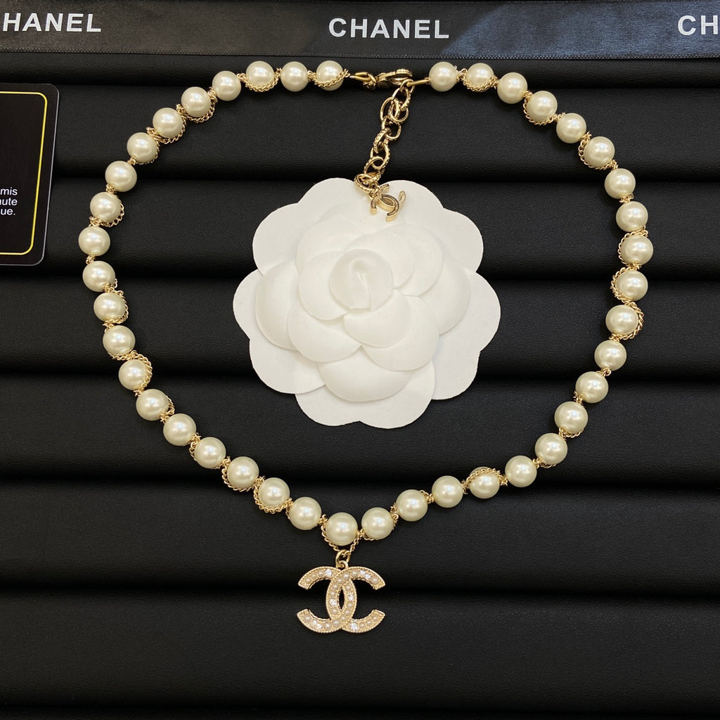 Gold-Wrapped Faux Pearl Beaded Long Necklace & Bracelet Set