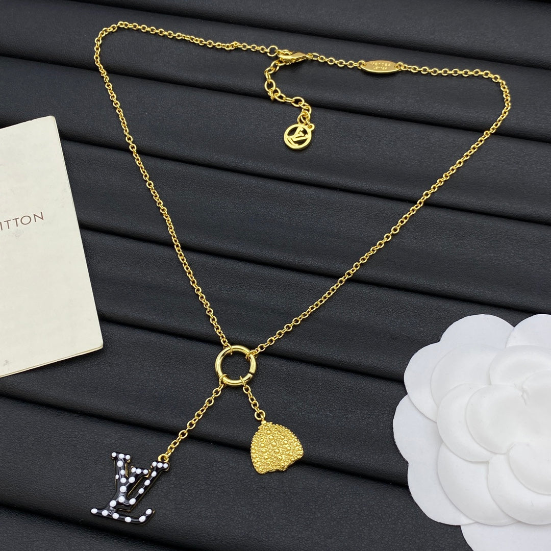 Textured Dome & O-Ring Double Drop Lariat Necklace