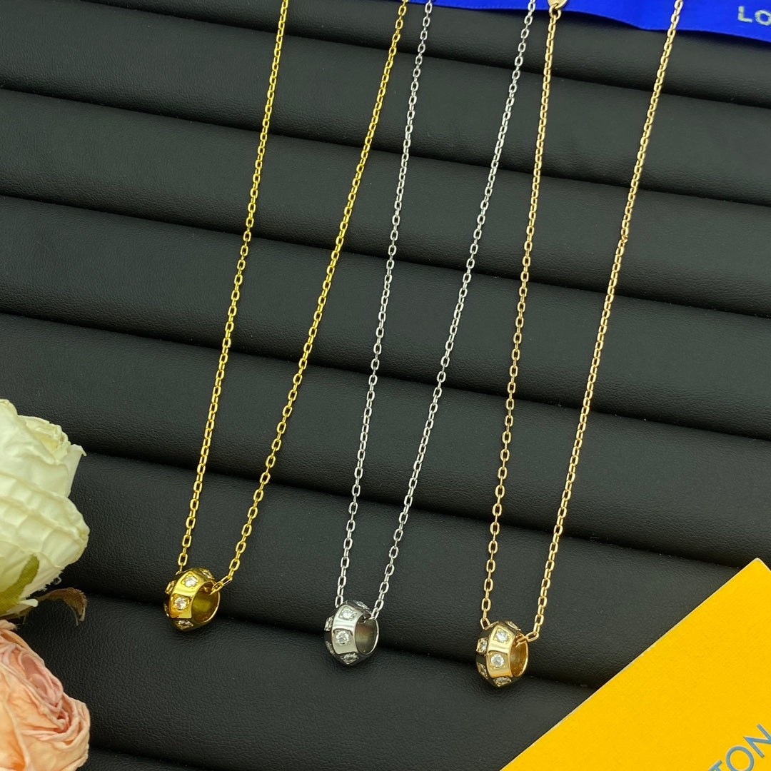 Crystal Studded Barrel Bead Pendant Cable Chain Necklace