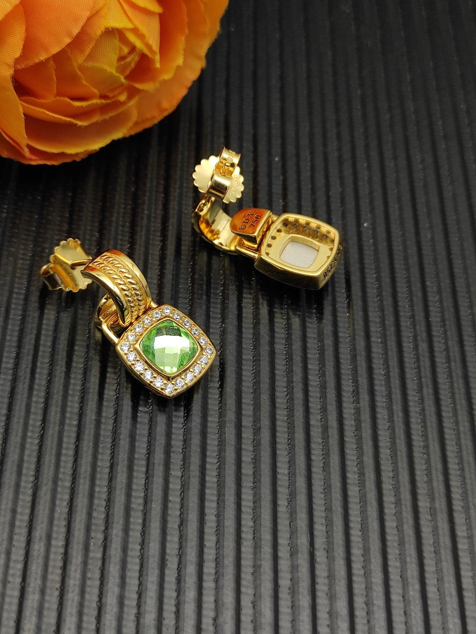 Pavé Halo Cushion Gemstone Drop Earrings