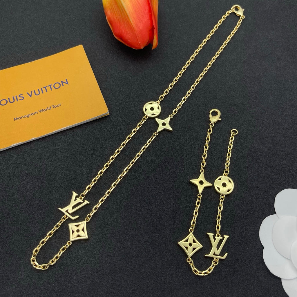Classic Monogram Charm Station Necklace & Bracelet Set