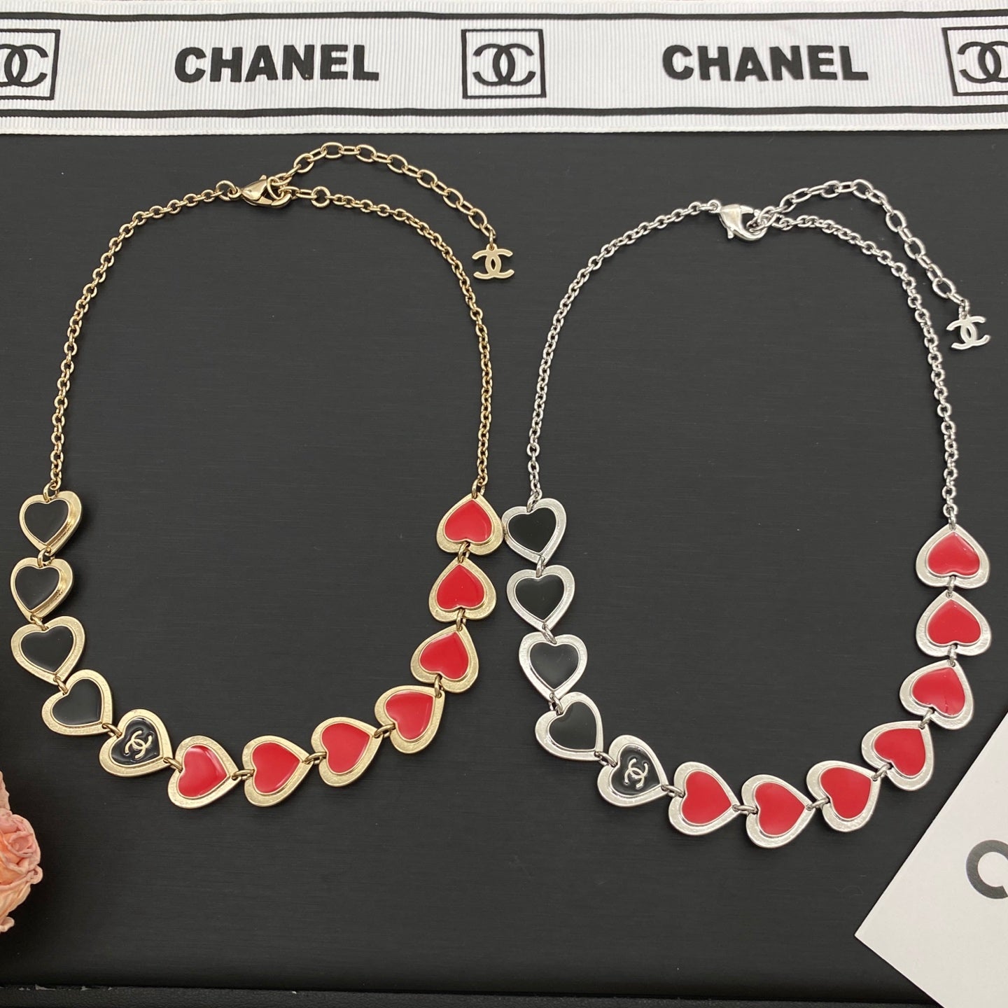 Red Enamel Heart Link Chain Necklace