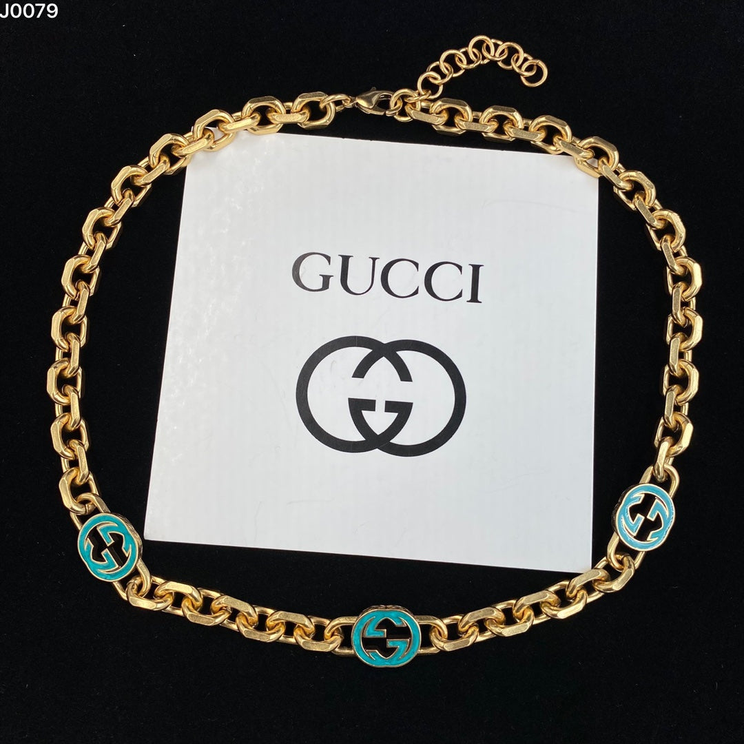 Turquoise Enamel Logo Chain Jewelry Set