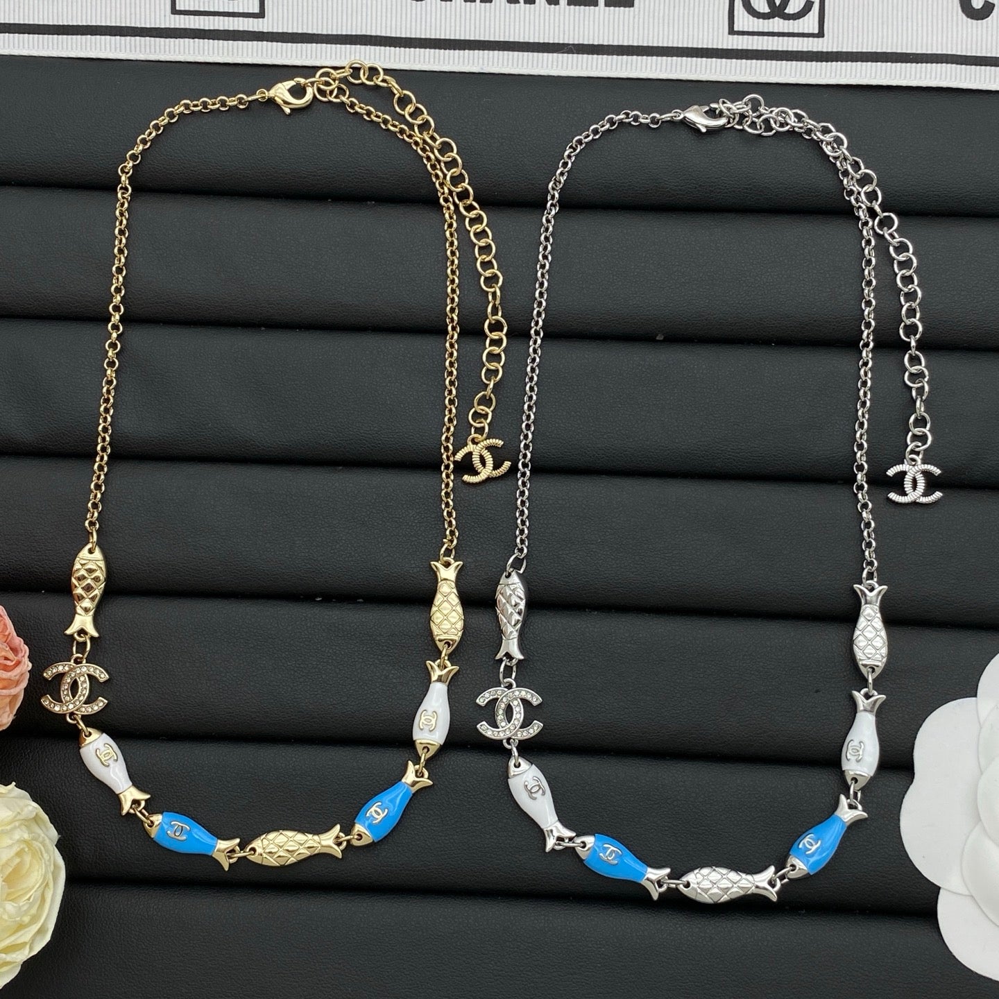 Enamel Fish Charm Chain Necklace – Gold & Silver Duo Set