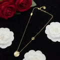 Hollow Letter Coin Charm Necklace & Bracelet Set – Gold-Tone with Shell Disc