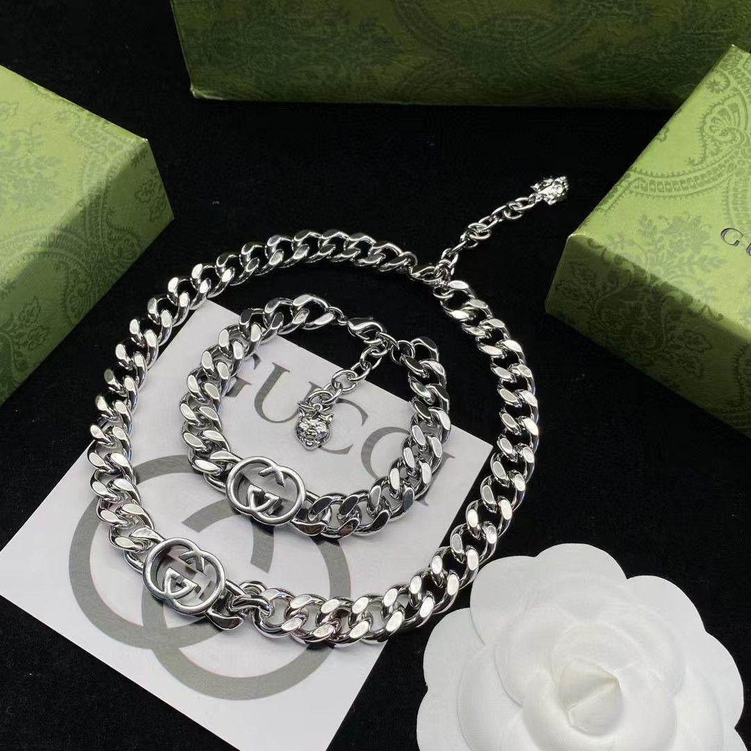 Cuban Link Double Ring Lion Head Jewelry Set