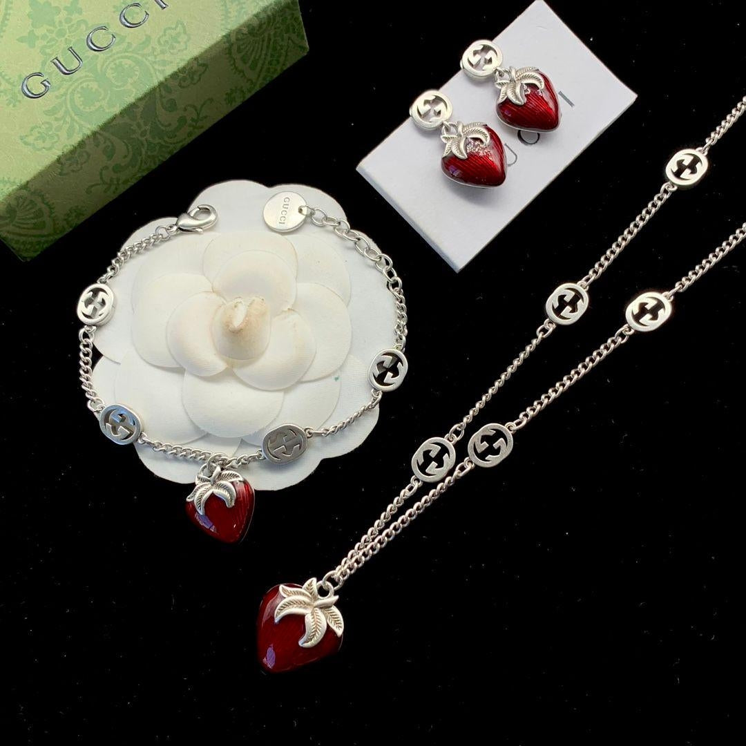 Designer-Inspired Strawberry Set with Silver Chain