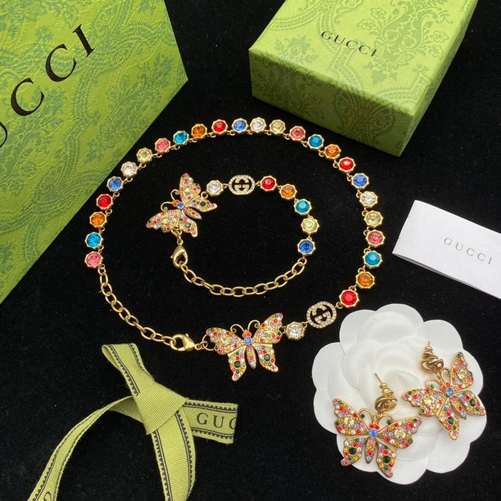 Rainbow Crystal Butterfly Jewelry Set