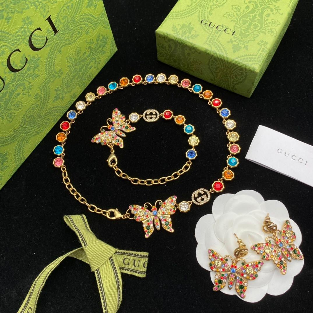 Rainbow Crystal Butterfly Jewelry Set