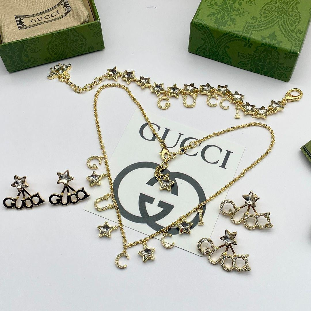 Gold Crystal Star & Letter Charm Jewelry Set