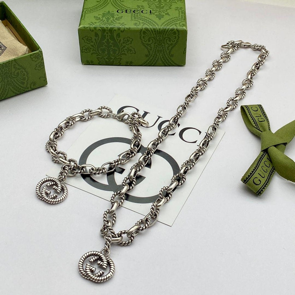 Chunky Braided Chain Logo Pendant Set