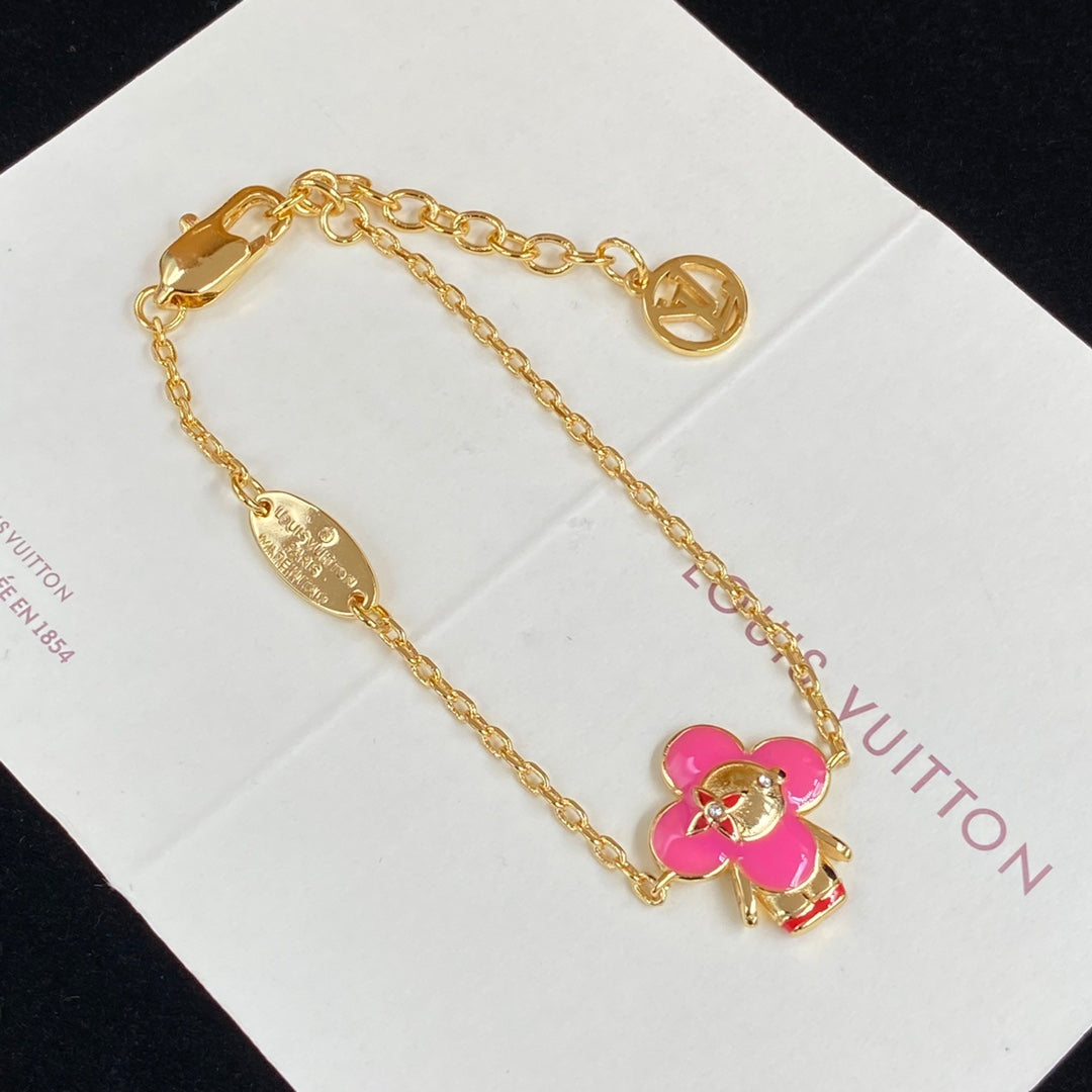 Sweet Pink Enamel Clover Blossom Charm Set