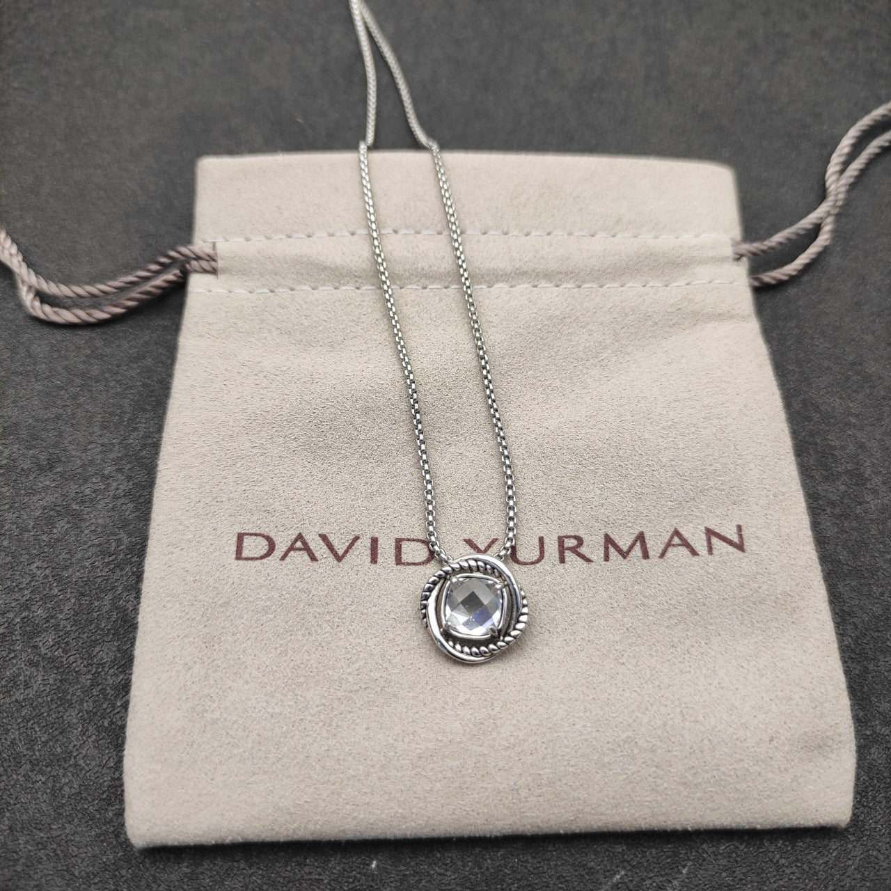 Twisted Bezel Cushion Crystal Pendant Necklace