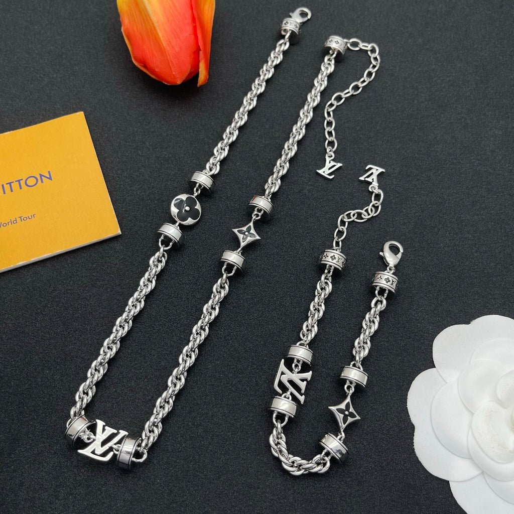 Rope Chain Logo Charm Necklace & Bracelet Set