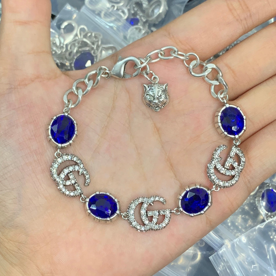 Crimson Crystal Pavé Logo Station Necklace & Bracelet Set with Drop Earrings