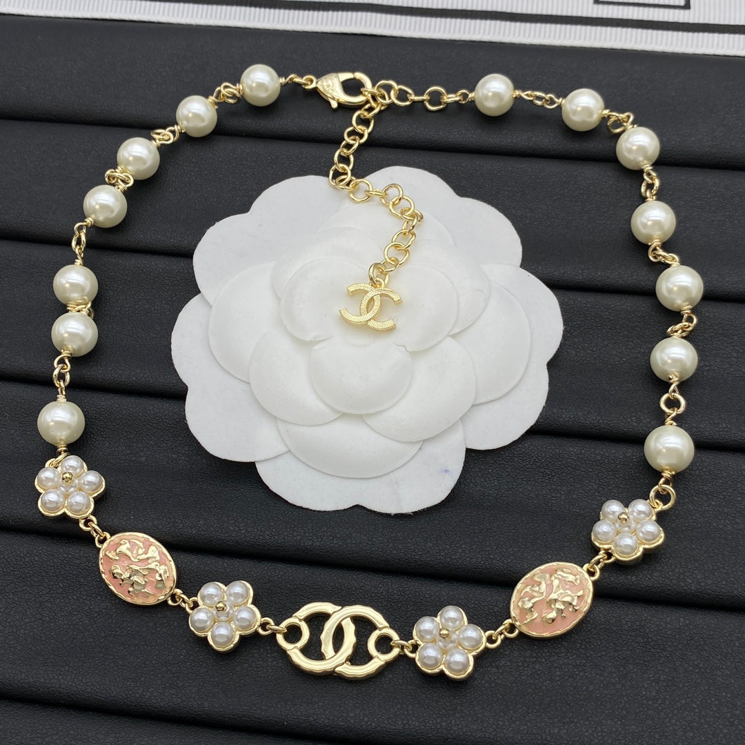 Pearl Strand CC Camellia & Coin Charm Station Necklace – Gold & Silver