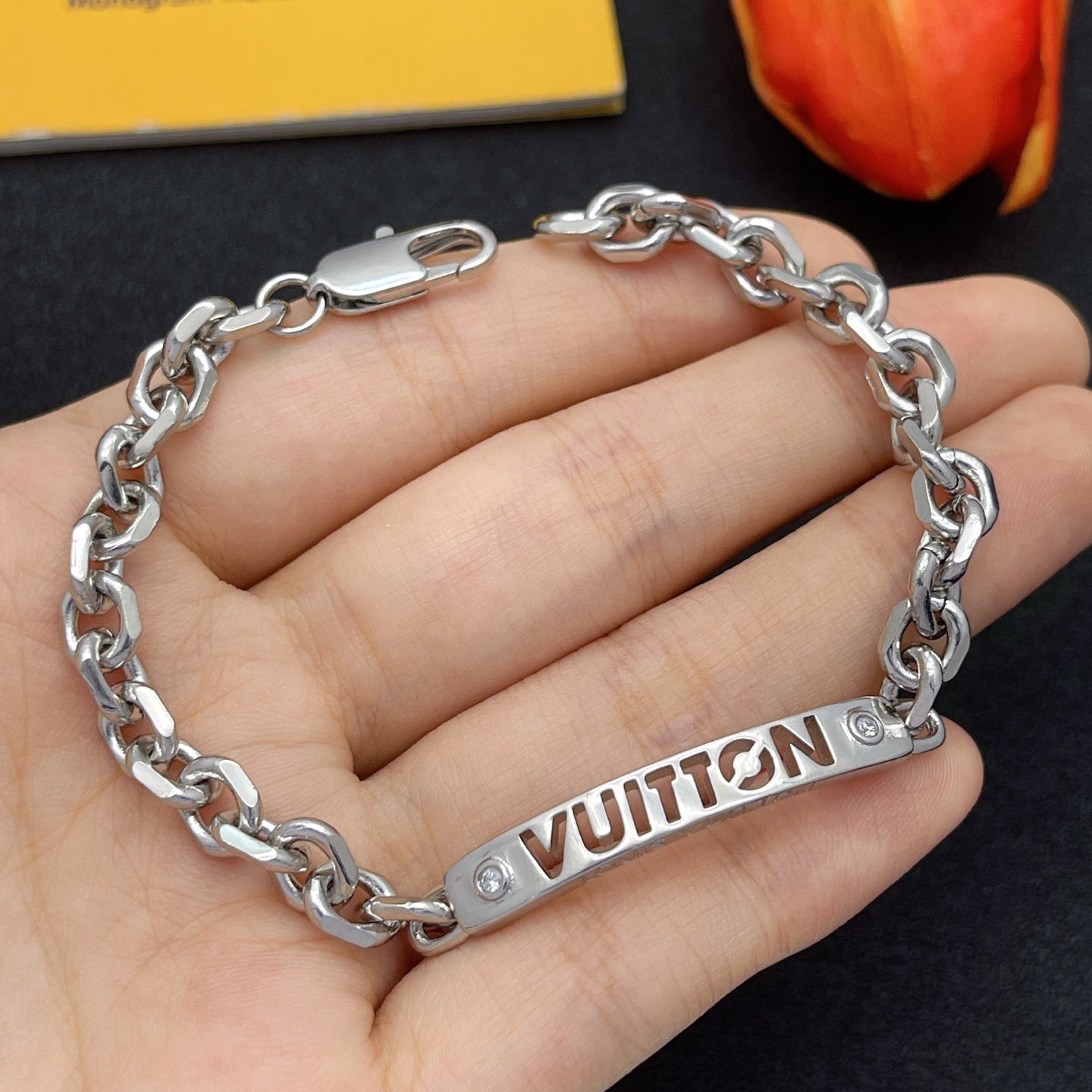 Logo Bar Curb Chain Necklace & Bracelet Set