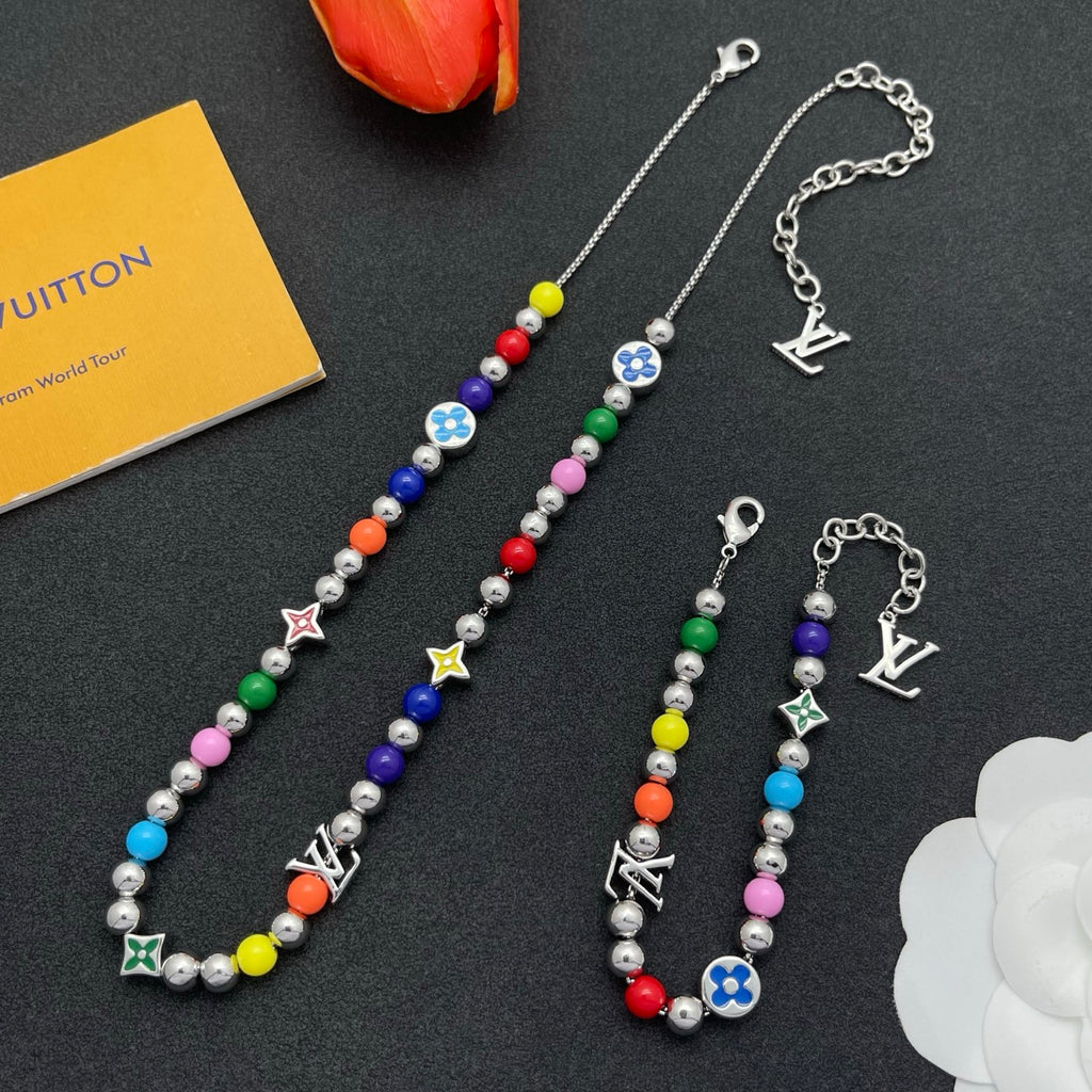 Colorful Beaded Necklace & Bracelet Set