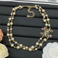 Pearl Beaded Long Necklace with Colorful Star Charm – Gold / Silver