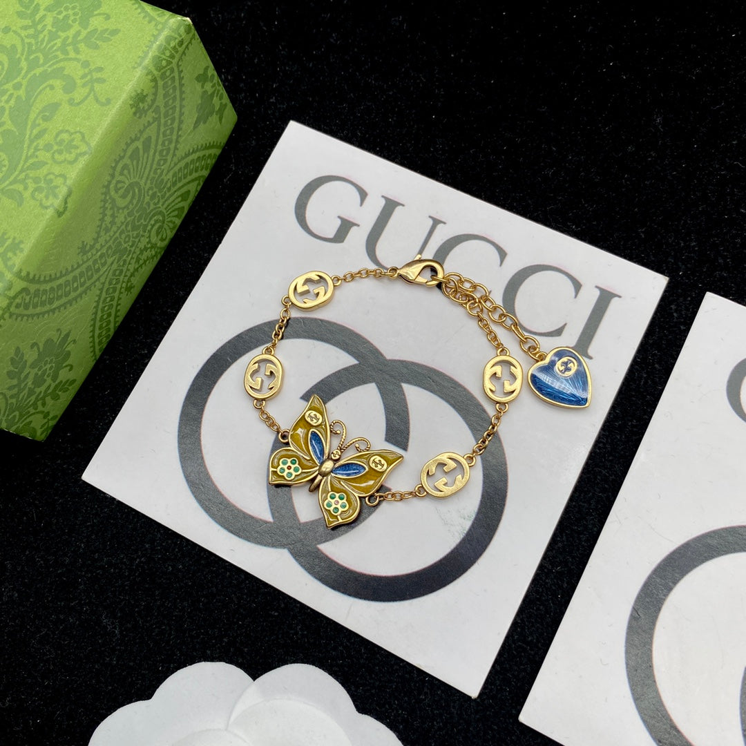 Vintage Cloisonné Butterfly Logo Chain Full Jewelry Set