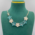Blue Enamel & Crystal Pavé Flower Cluster Statement Necklace