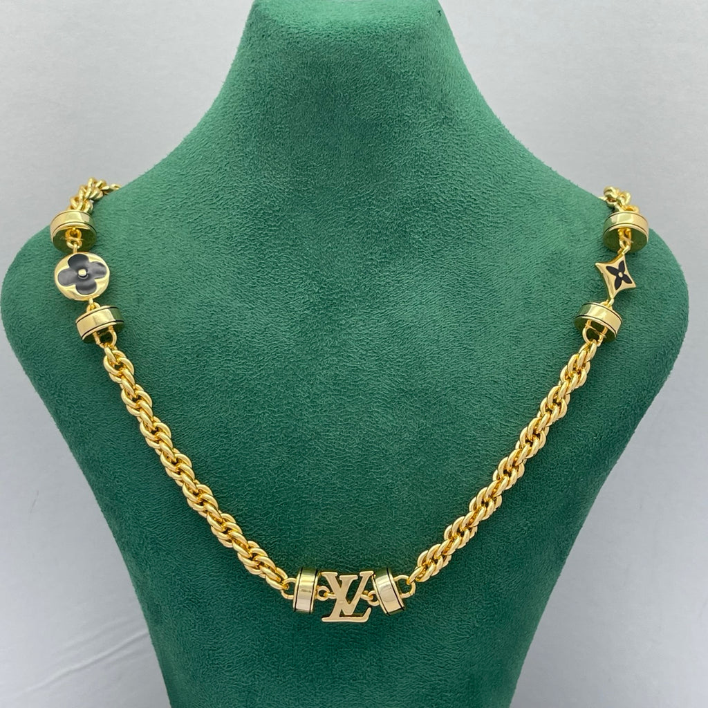 Rope Chain Logo Charm Necklace & Bracelet Set