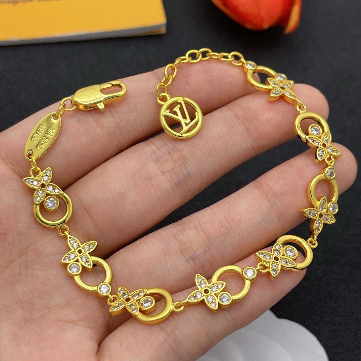 Pavé Floral & Open Circle Link Jewelry Set