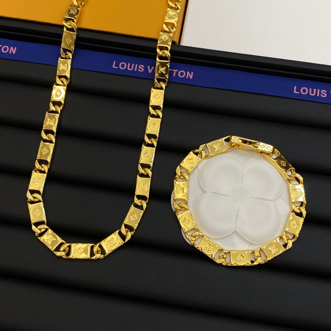 Bold Monogram Tile Cuban Chain Set