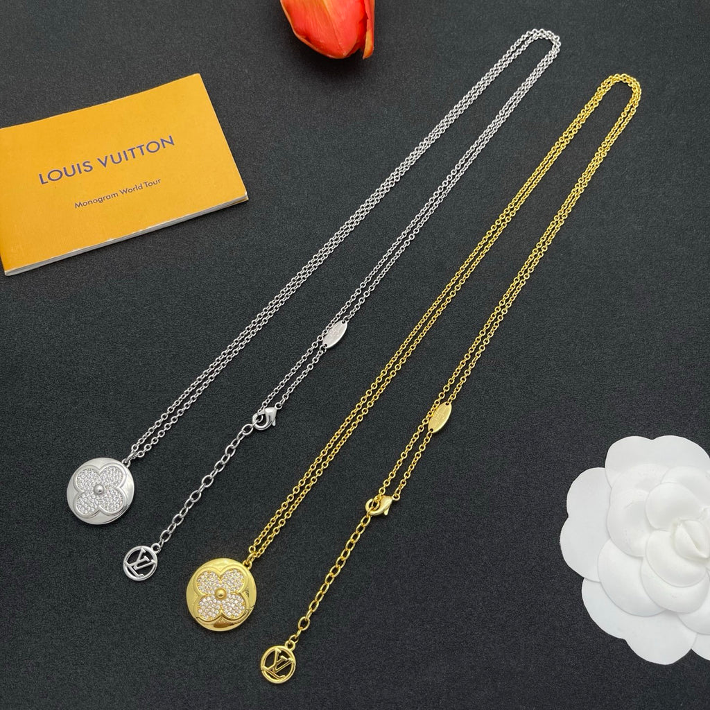 Pavé Floral Coin Pendant Necklace