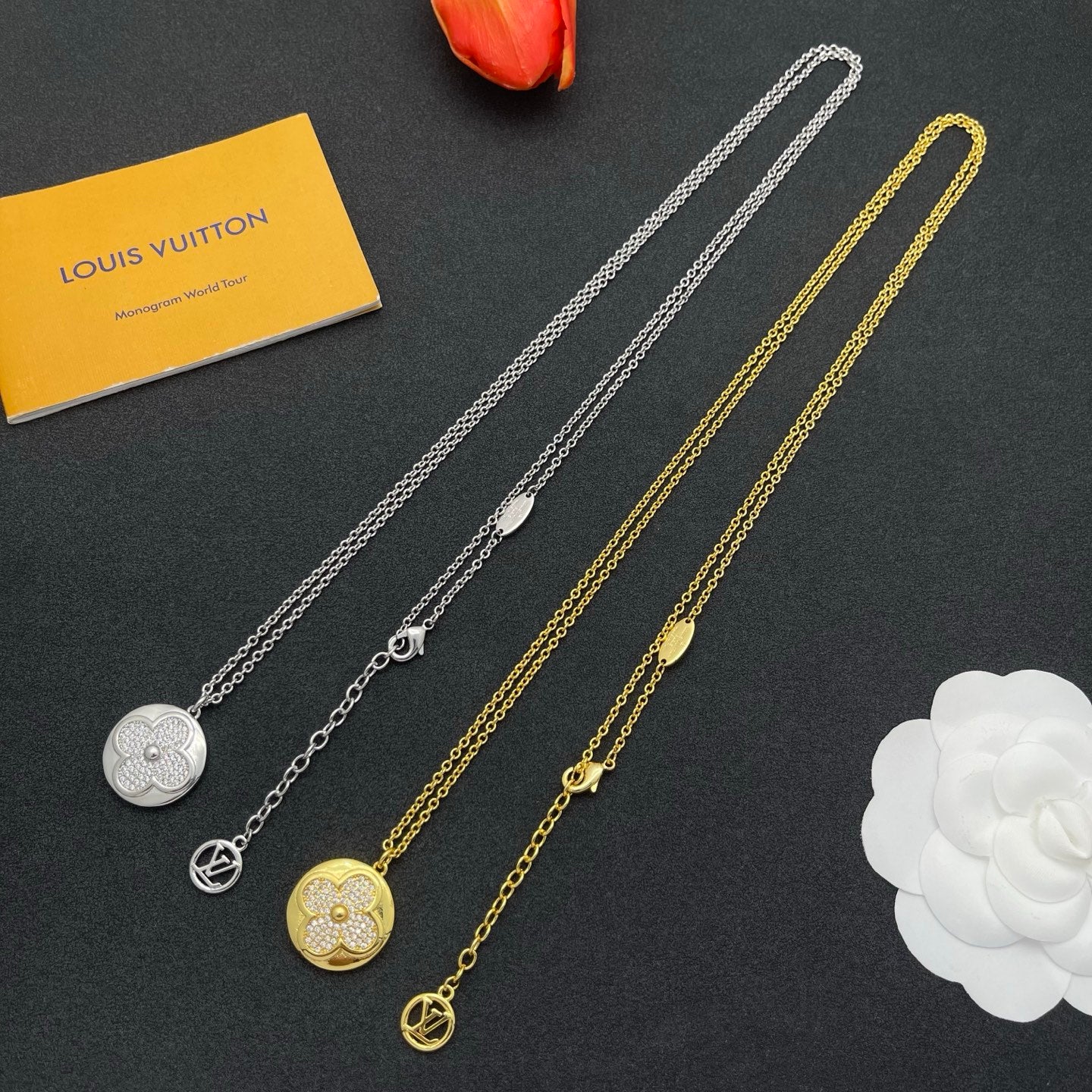 Pavé Floral Coin Pendant Necklace