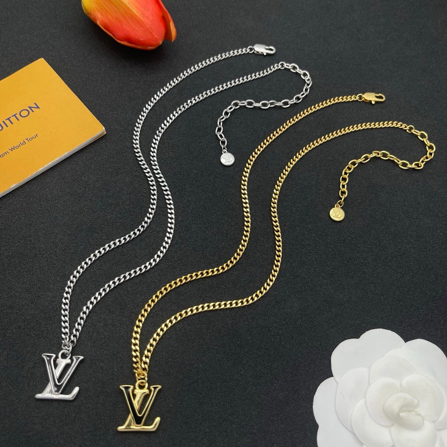 Monogram Letter Pendant Cuban Chain Necklace