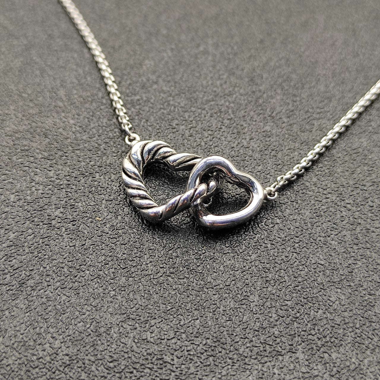 Twisted Cable Double Heart Interlocking Pendant Necklace