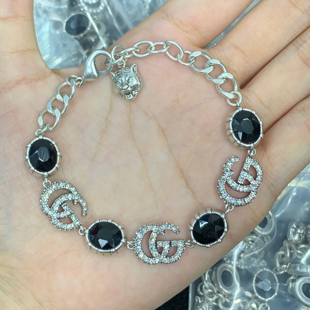 Crimson Crystal Pavé Logo Station Necklace & Bracelet Set with Drop Earrings