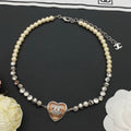 Pearl & Crystal Station Heart Pendant Necklace