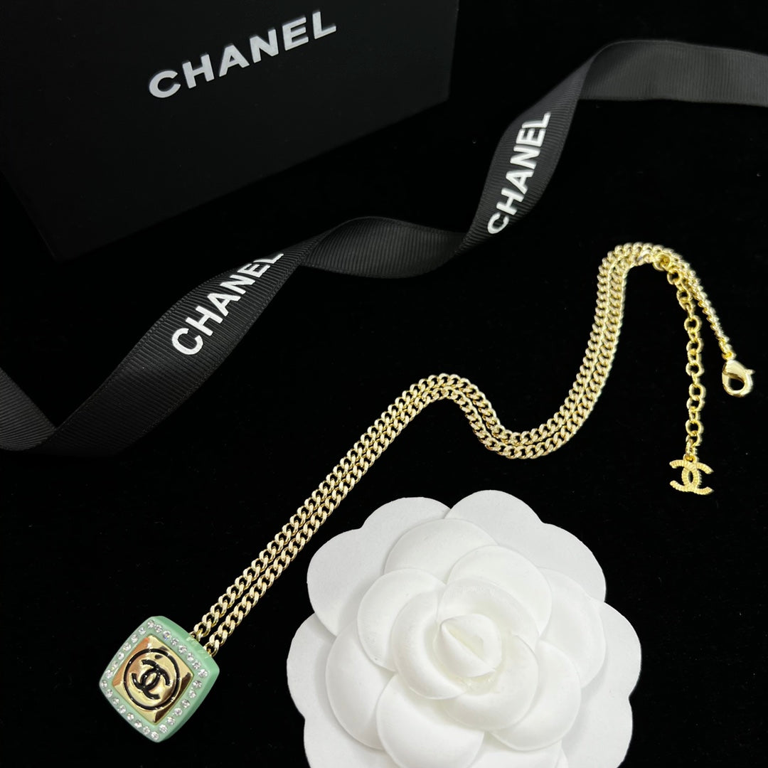 Colorful Enamel Square Crystal Pendant Necklace