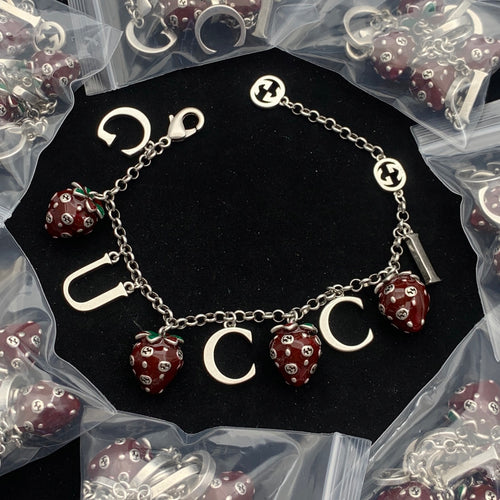 Burgundy Strawberry Jewelry Set with Silver Chain
