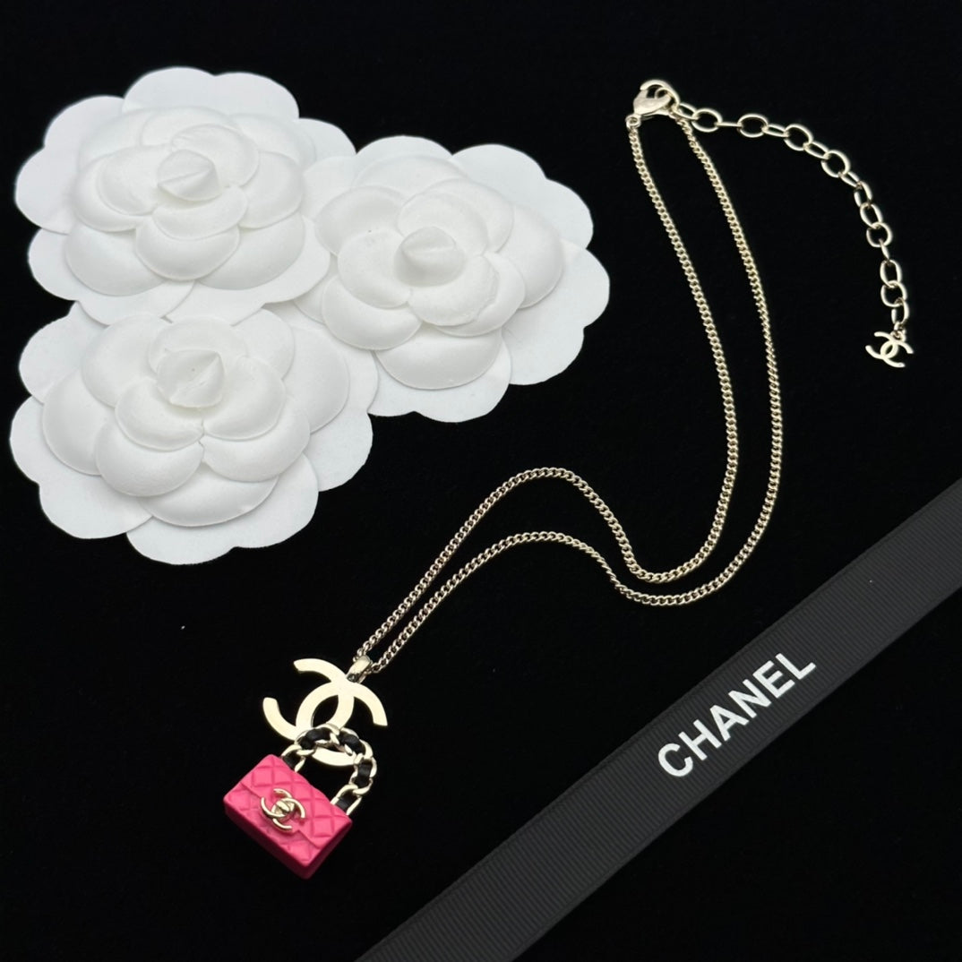 Quilted Mini Bag Charm Necklace & Earrings Set