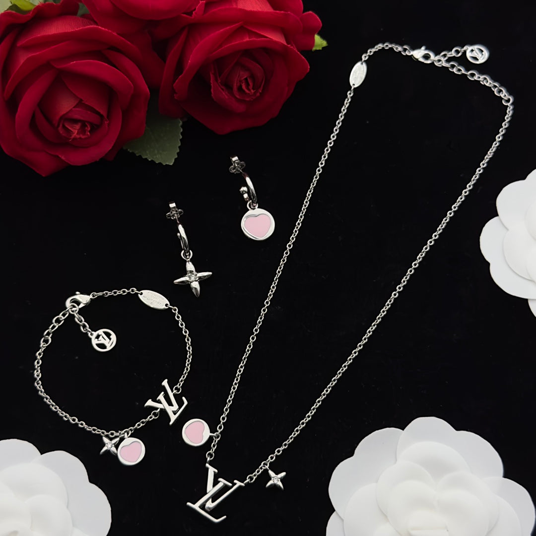 Pink Enamel Circle & Star Crystal Charm 4-Piece Set