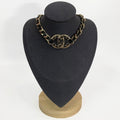 Black Leather Woven Gold Chain Necklace & Bracelet Set