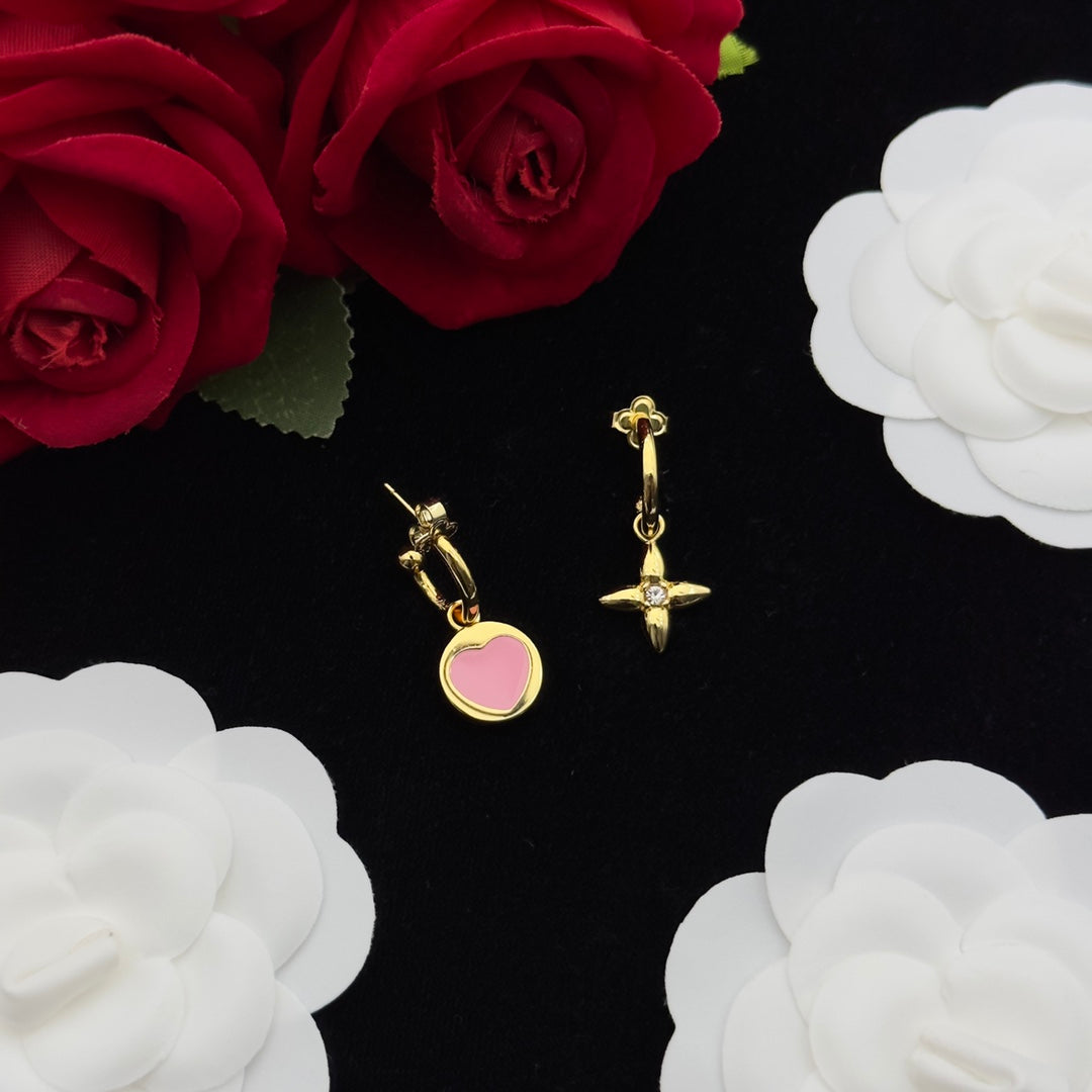 Pink Enamel Circle & Star Crystal Charm 4-Piece Set
