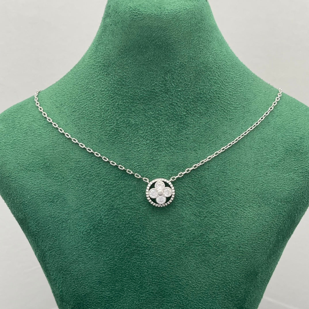 Round Halo Four-Stone Clover Pendant Necklace