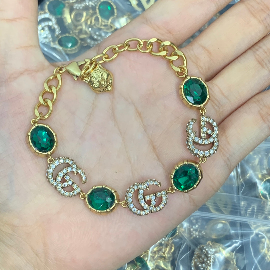 Crimson Crystal Pavé Logo Station Necklace & Bracelet Set with Drop Earrings