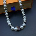 Pearl & Silver Bead Monogram Necklace & Bracelet Set