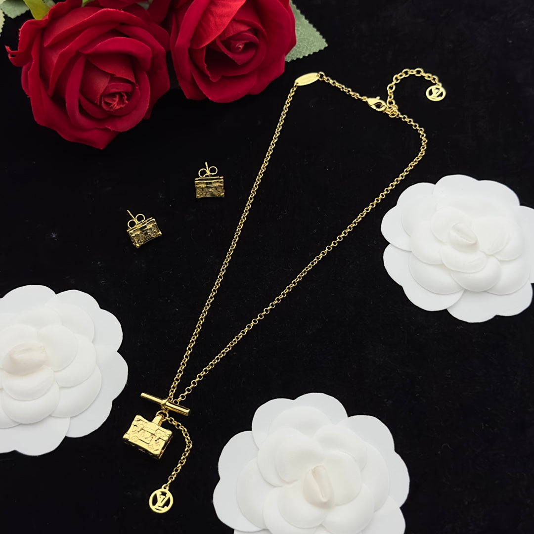 Miniature Luggage Charm Necklace & Earring Set